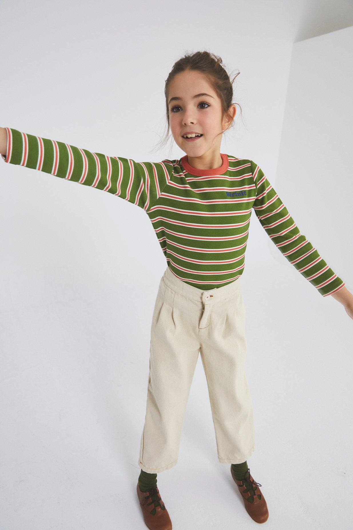 Ivory denim pleated trousers kid