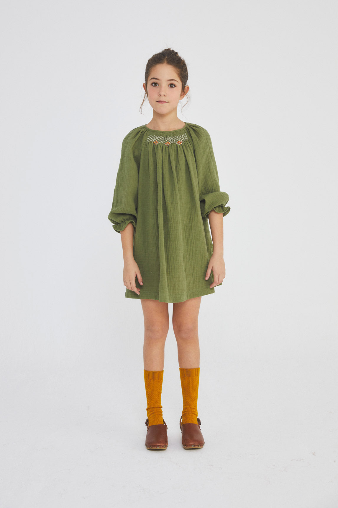 Green Antique smoked bambula dress