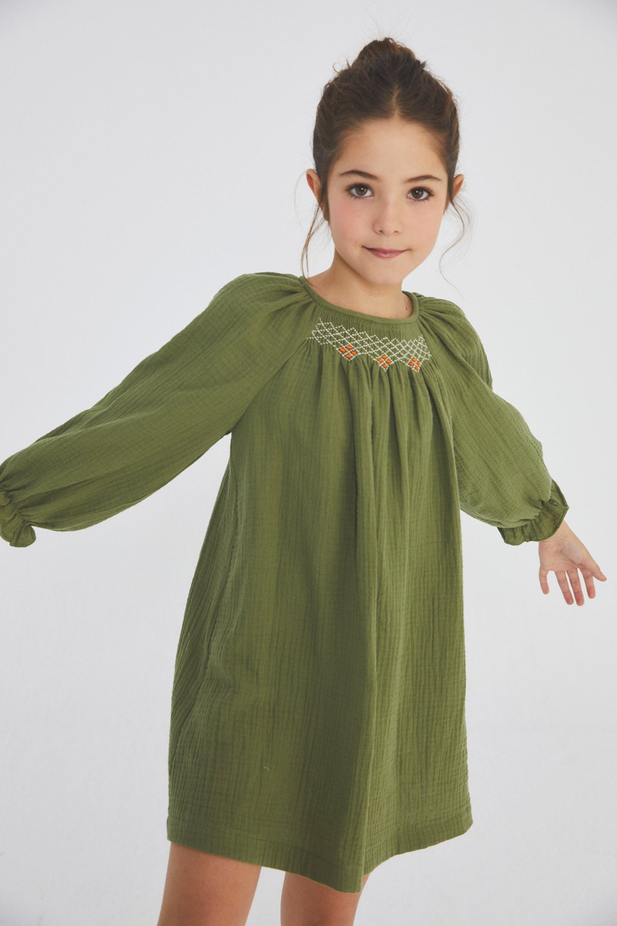 Green Antique smoked bambula dress