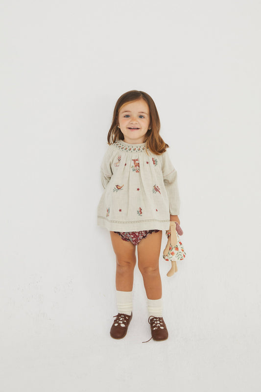 Hurlingham Deer embroidered blouse and bloomer set