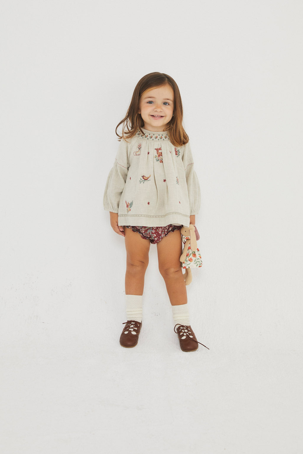 Hurlingham Deer embroidered blouse and bloomer set