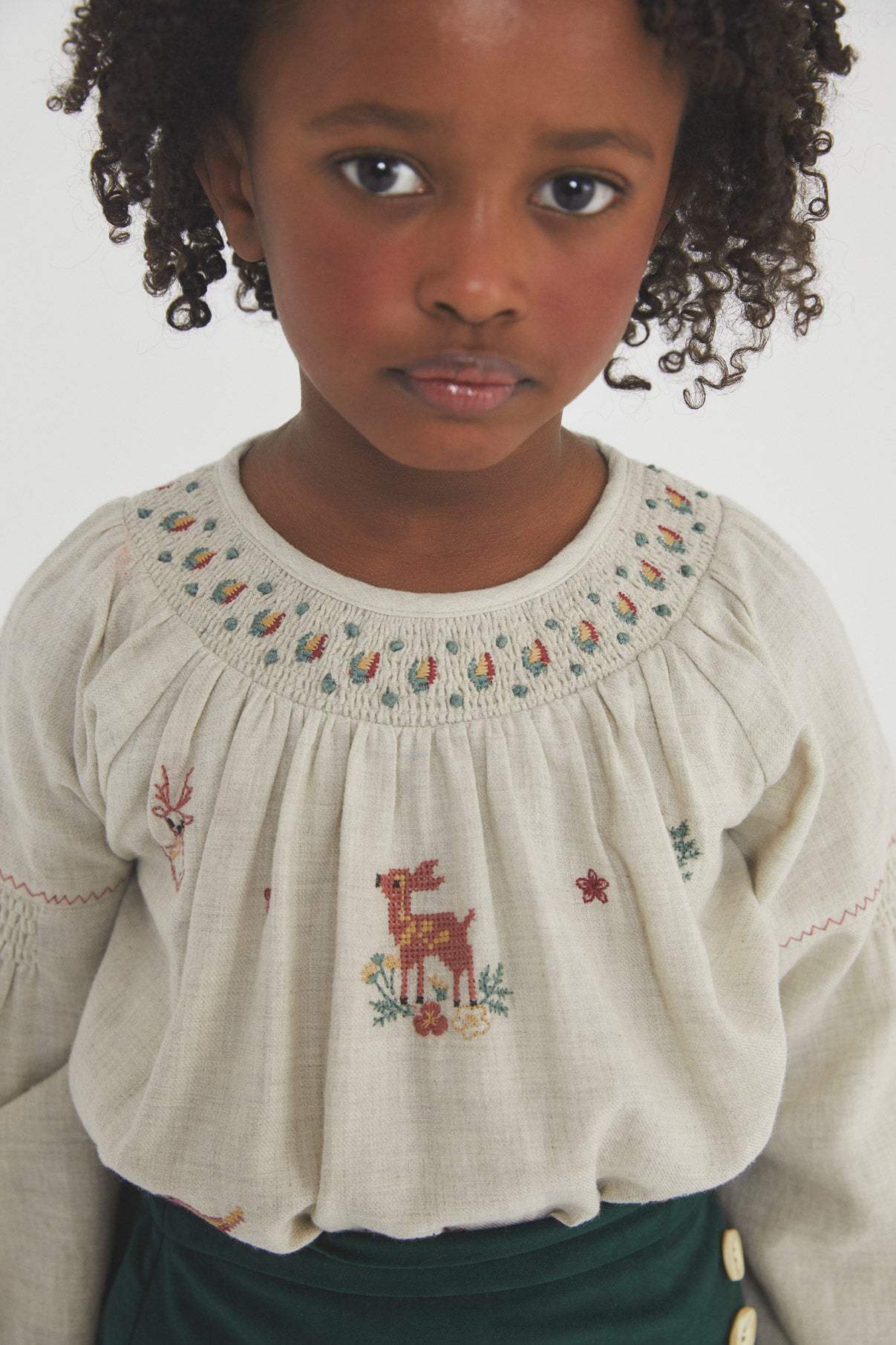 Deer embroidered blouse kid