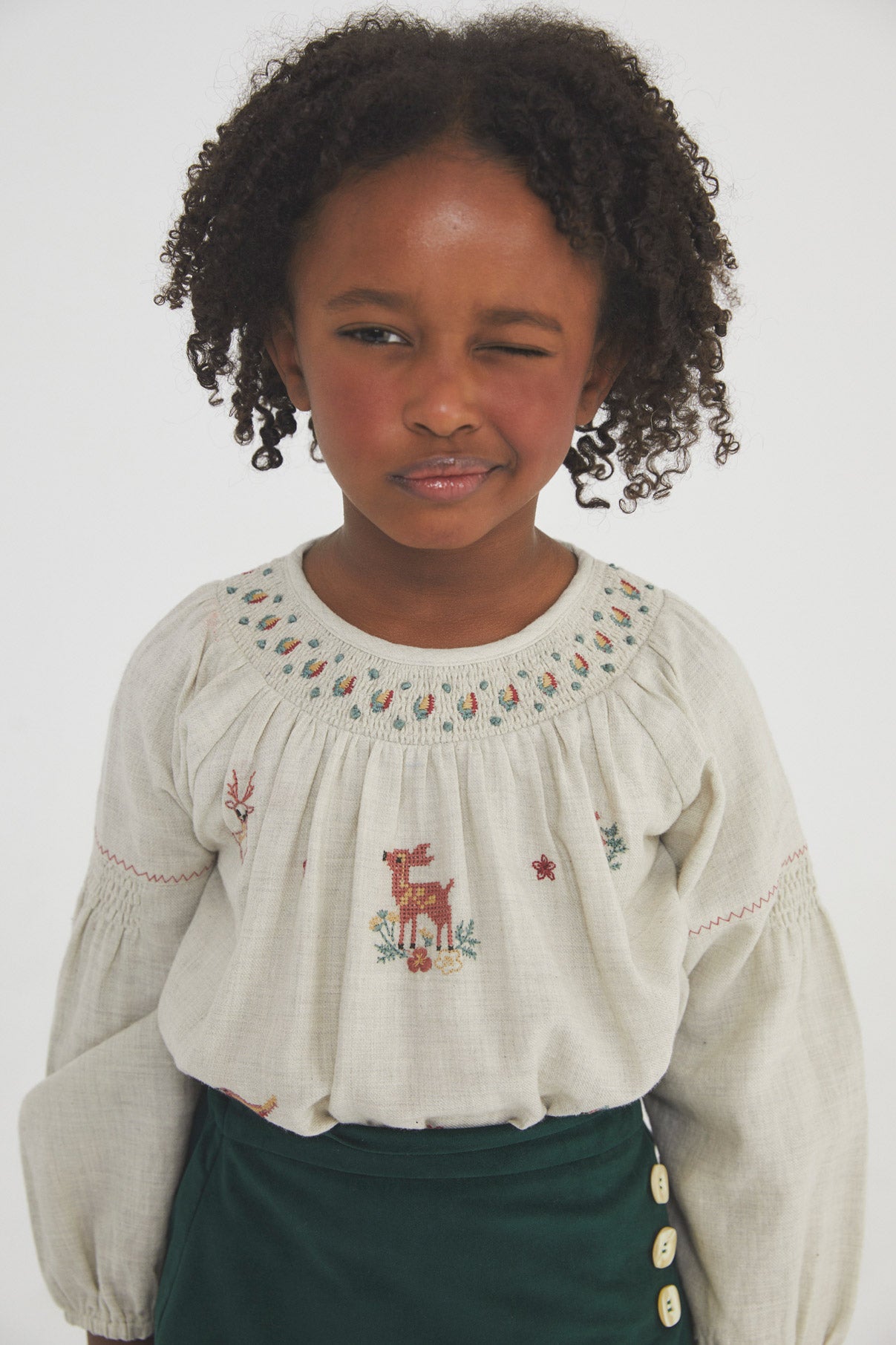 Deer embroidered blouse kid