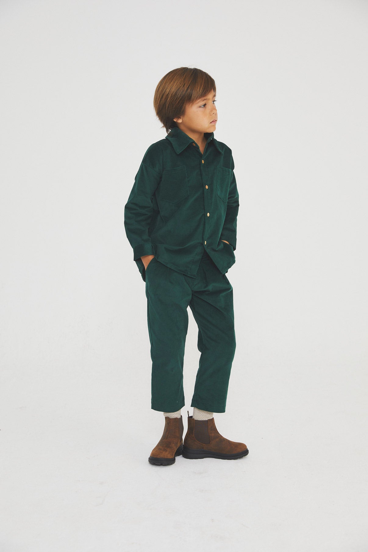 Camisa James velvet verde Antique kid