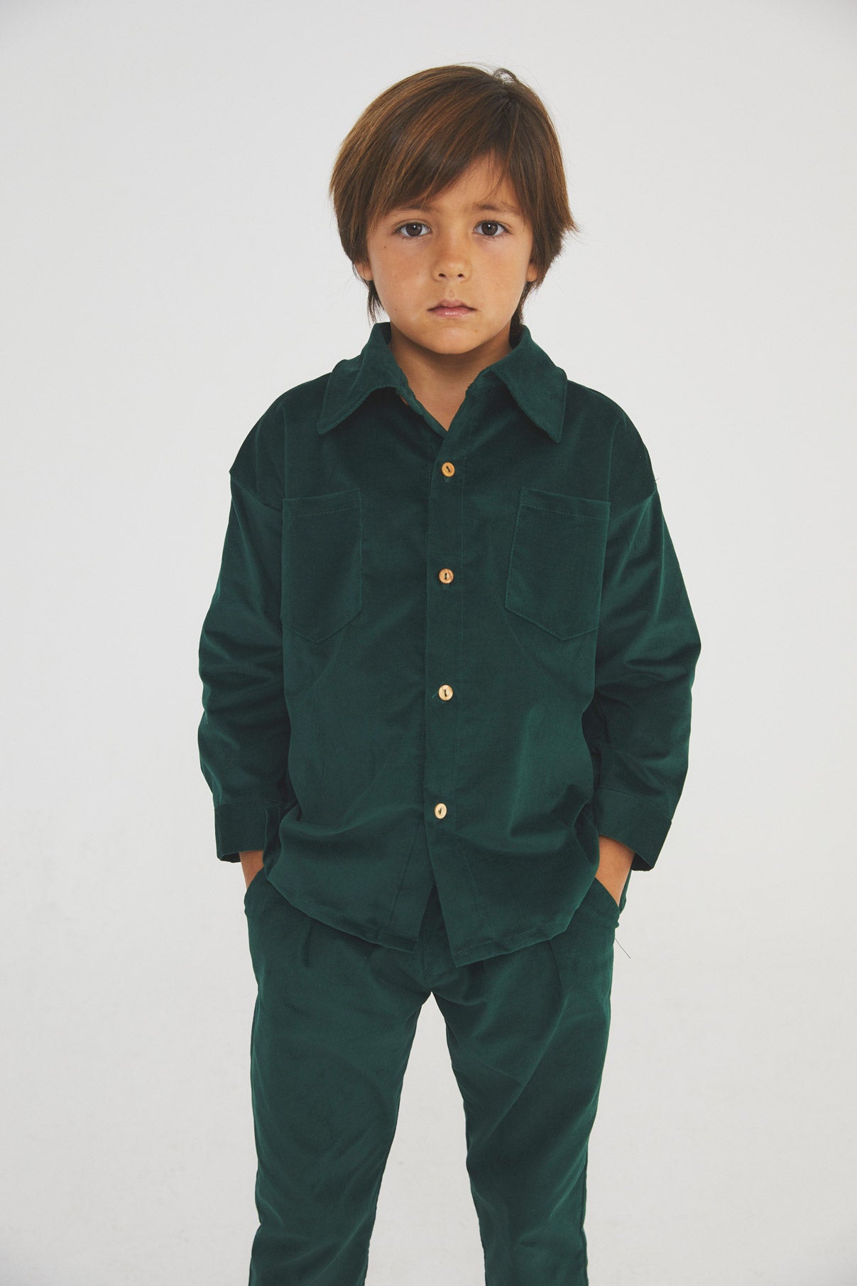 Camisa James velvet verde Antique kid