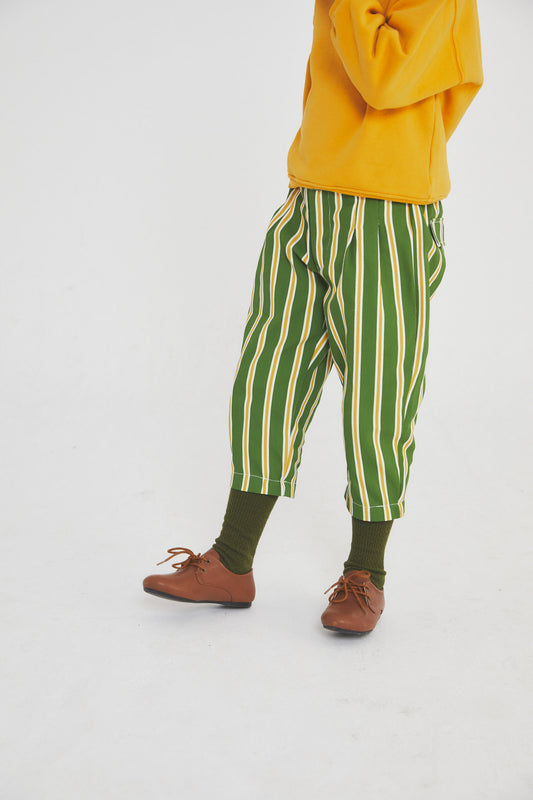 Bee stripe denim pleated trousers kid