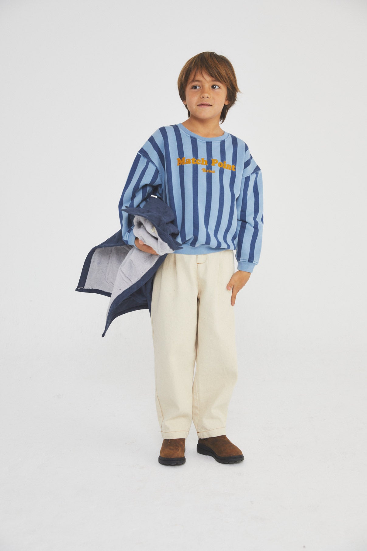 Ivory denim pleated trousers kid