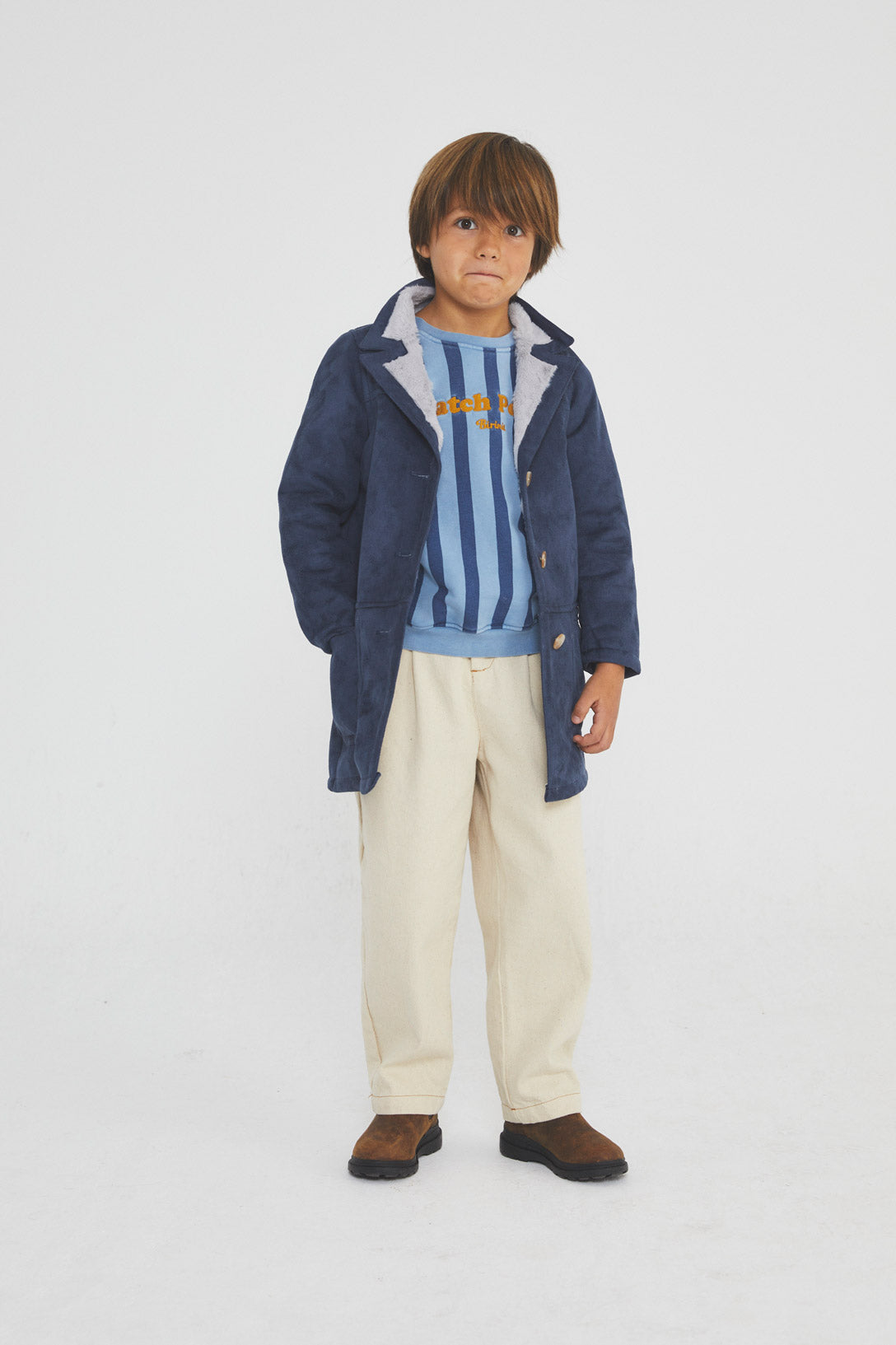 Ivory denim pleated trousers kid