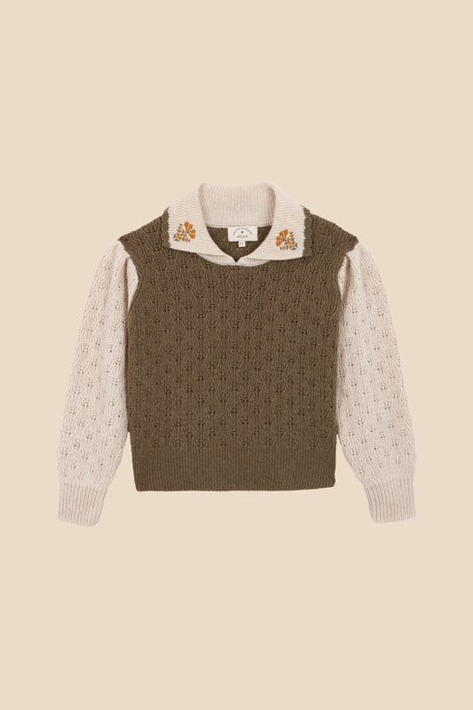 Green and Ivory embroidered vest-sweater