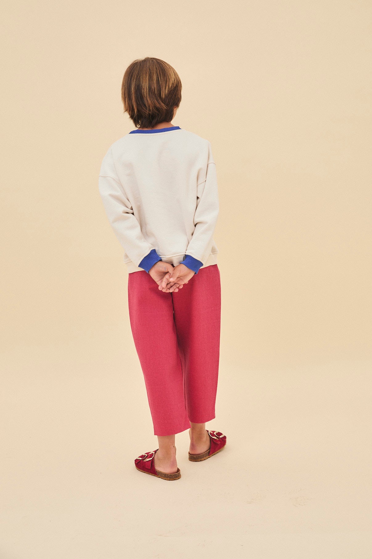 Cherry denim pleated trousers