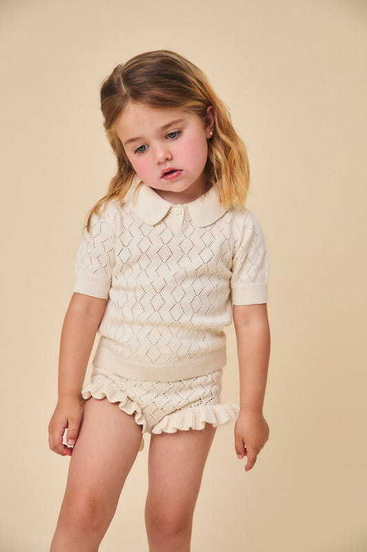 Ivory openwork Biri sweater newborn