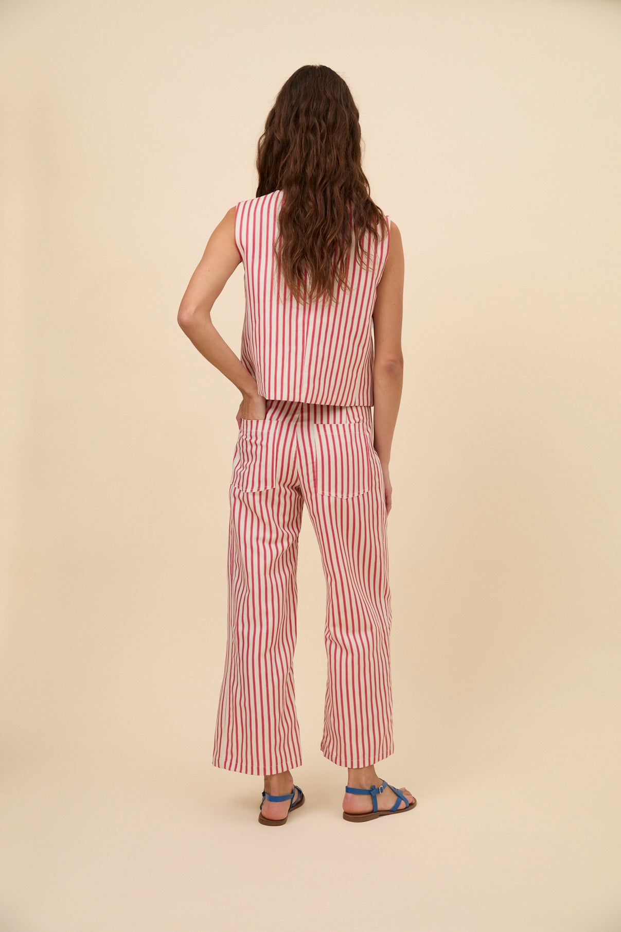 Woman red stripes pants