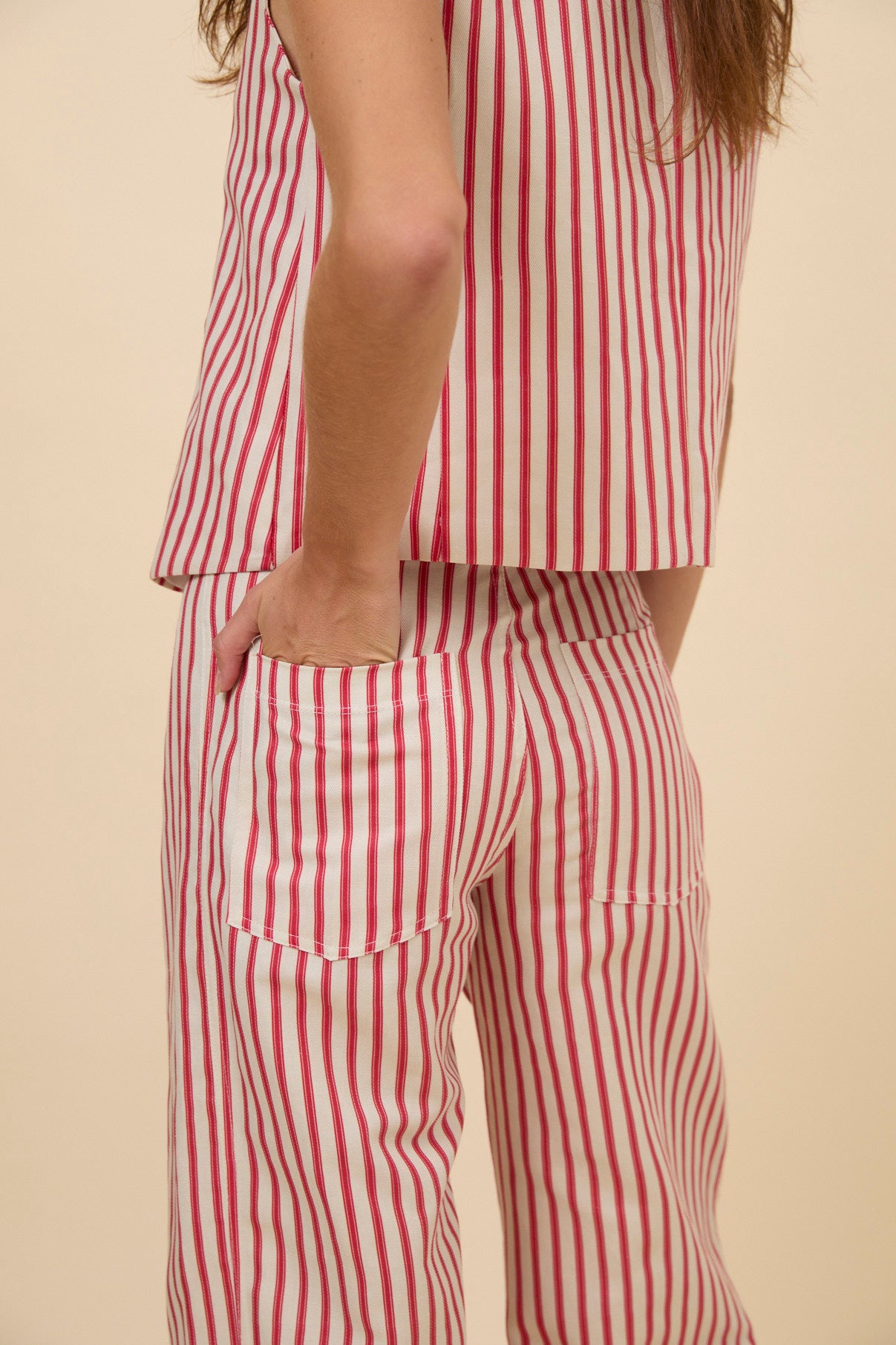 Woman red stripes pants