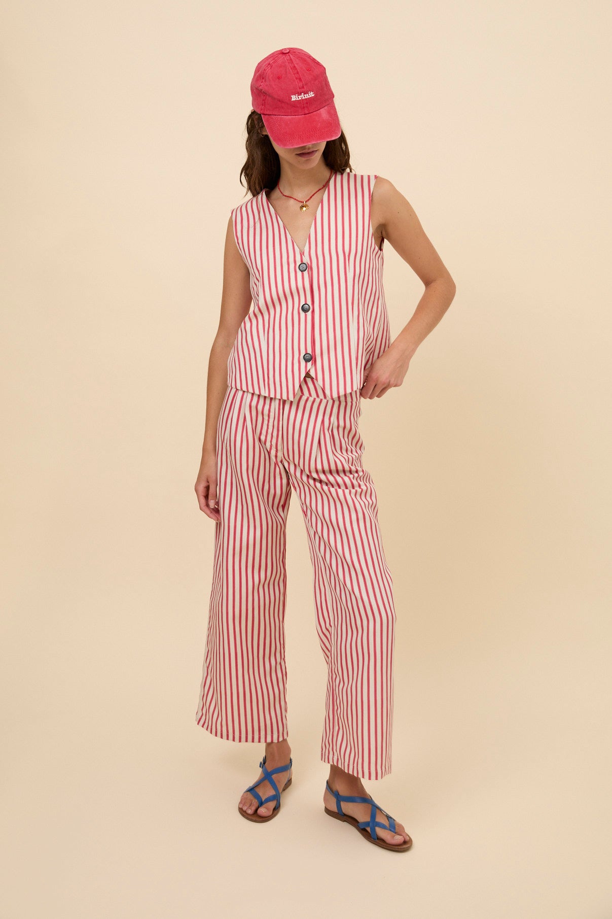 Woman red stripes pants