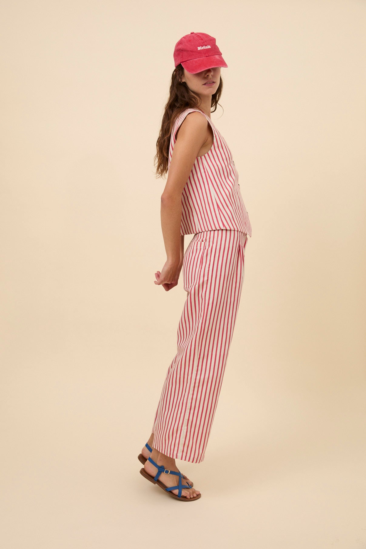 Woman red stripes pants