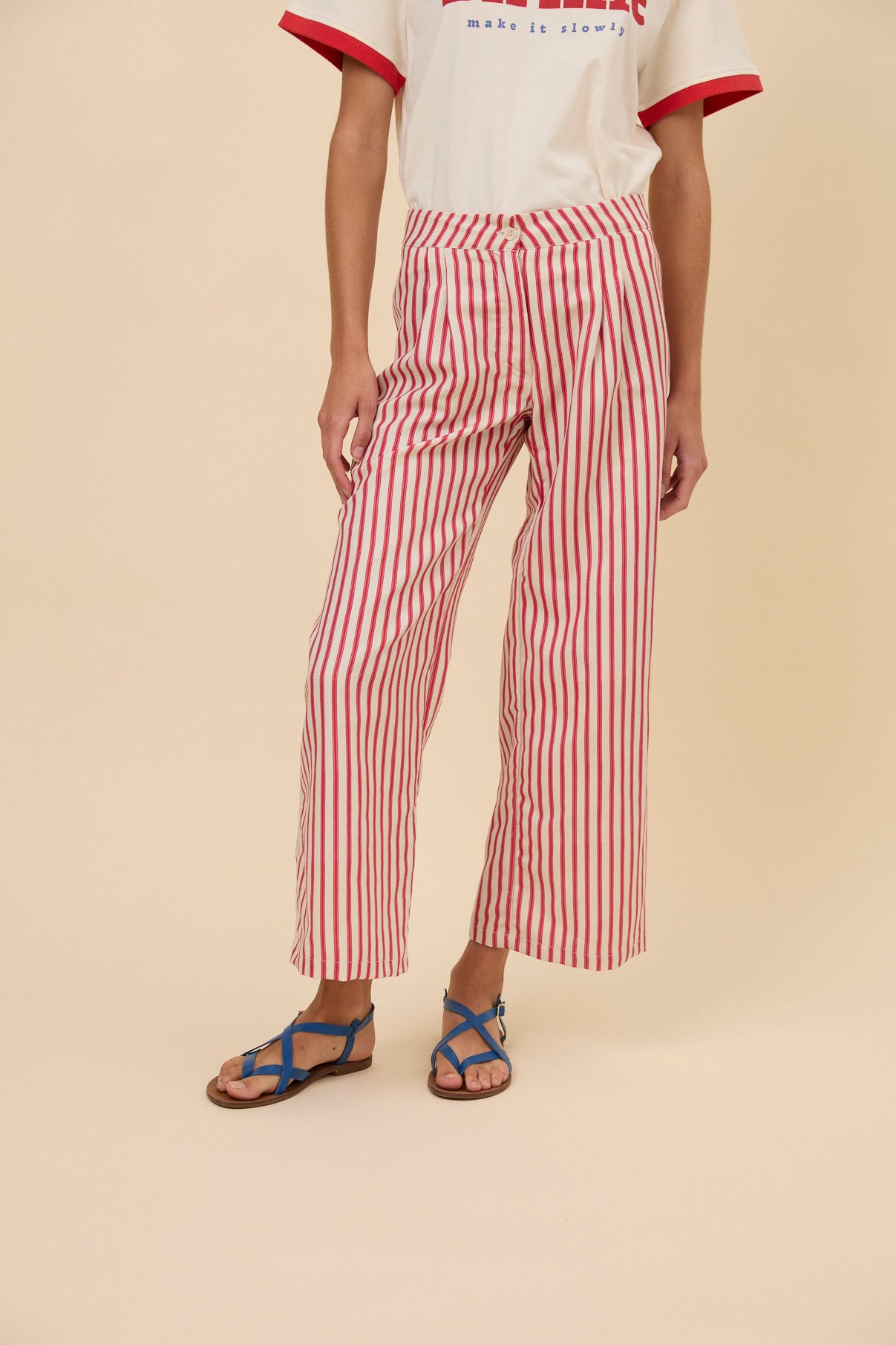 Woman red stripes pants