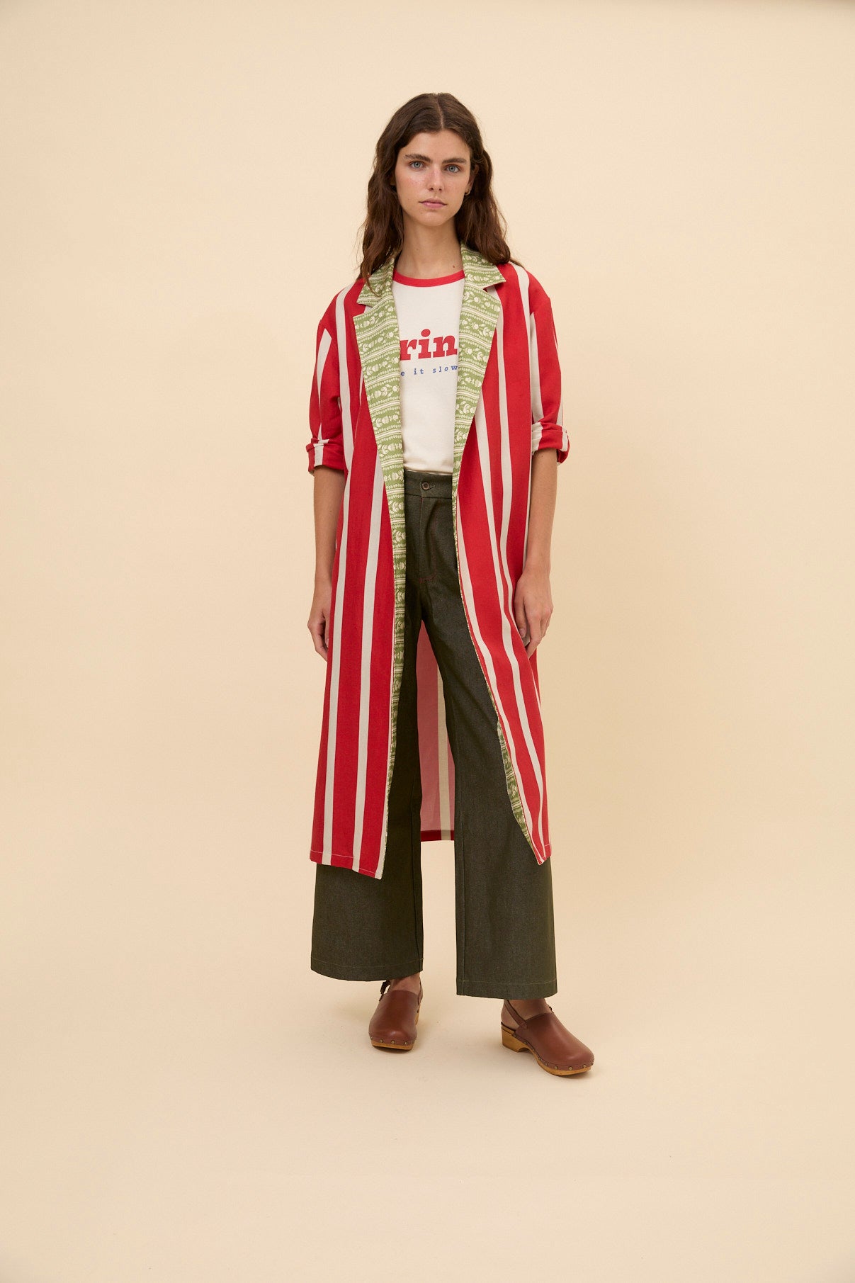 Woman red stripes fock coat 