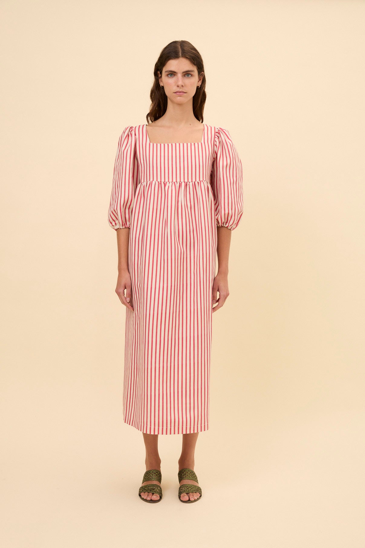 Woman red stripes dress