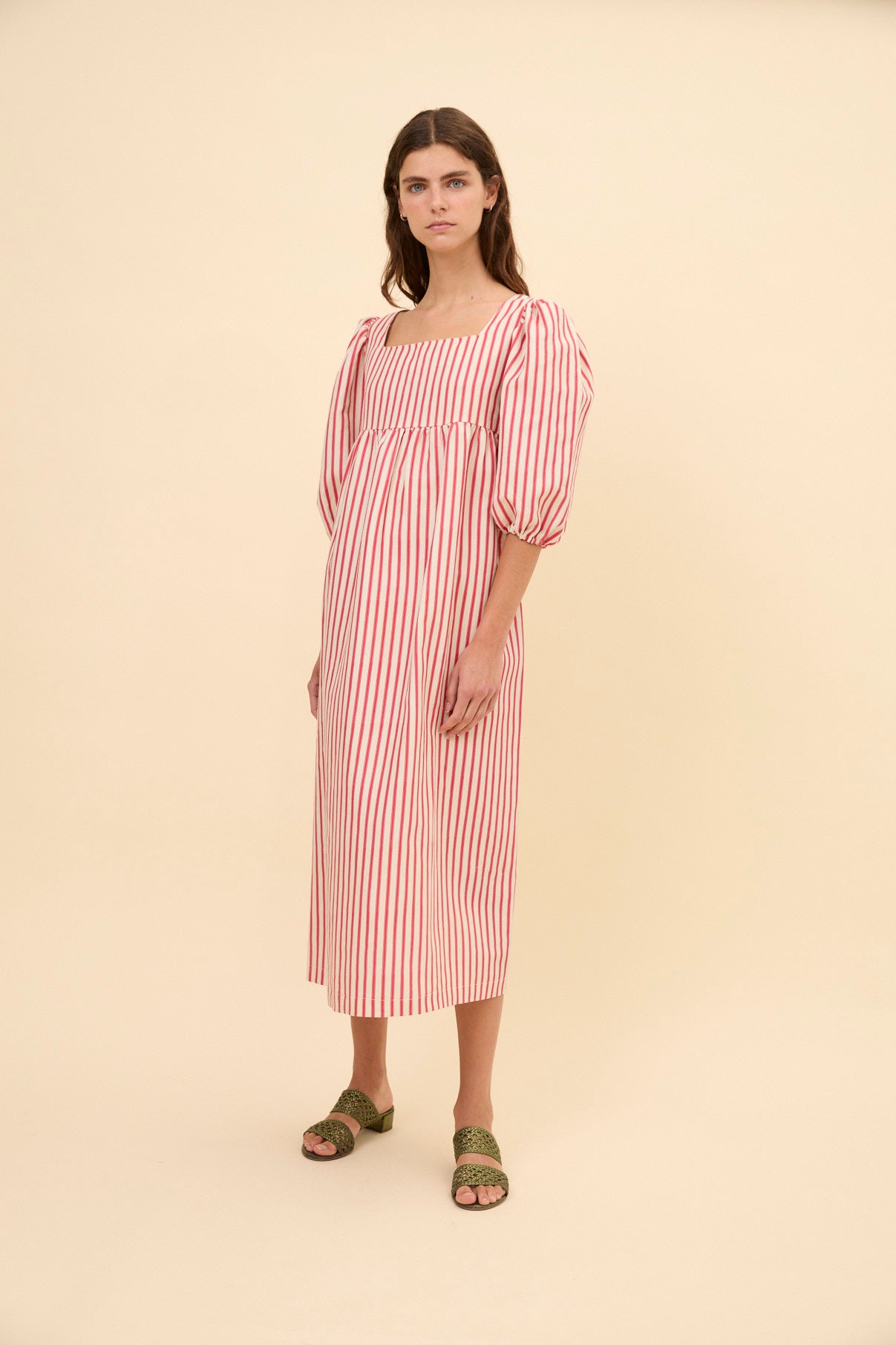 Woman red stripes dress