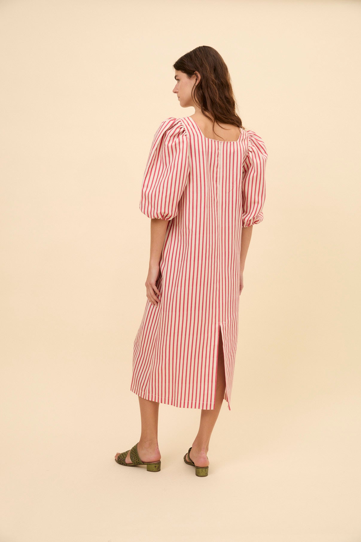 Woman red stripes dress