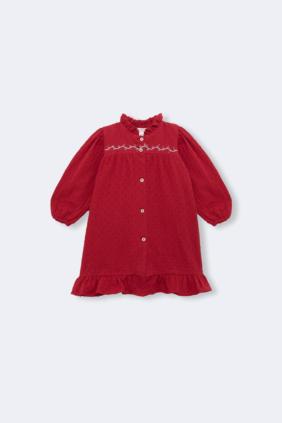 Vestido bordado plumeti granate bebé