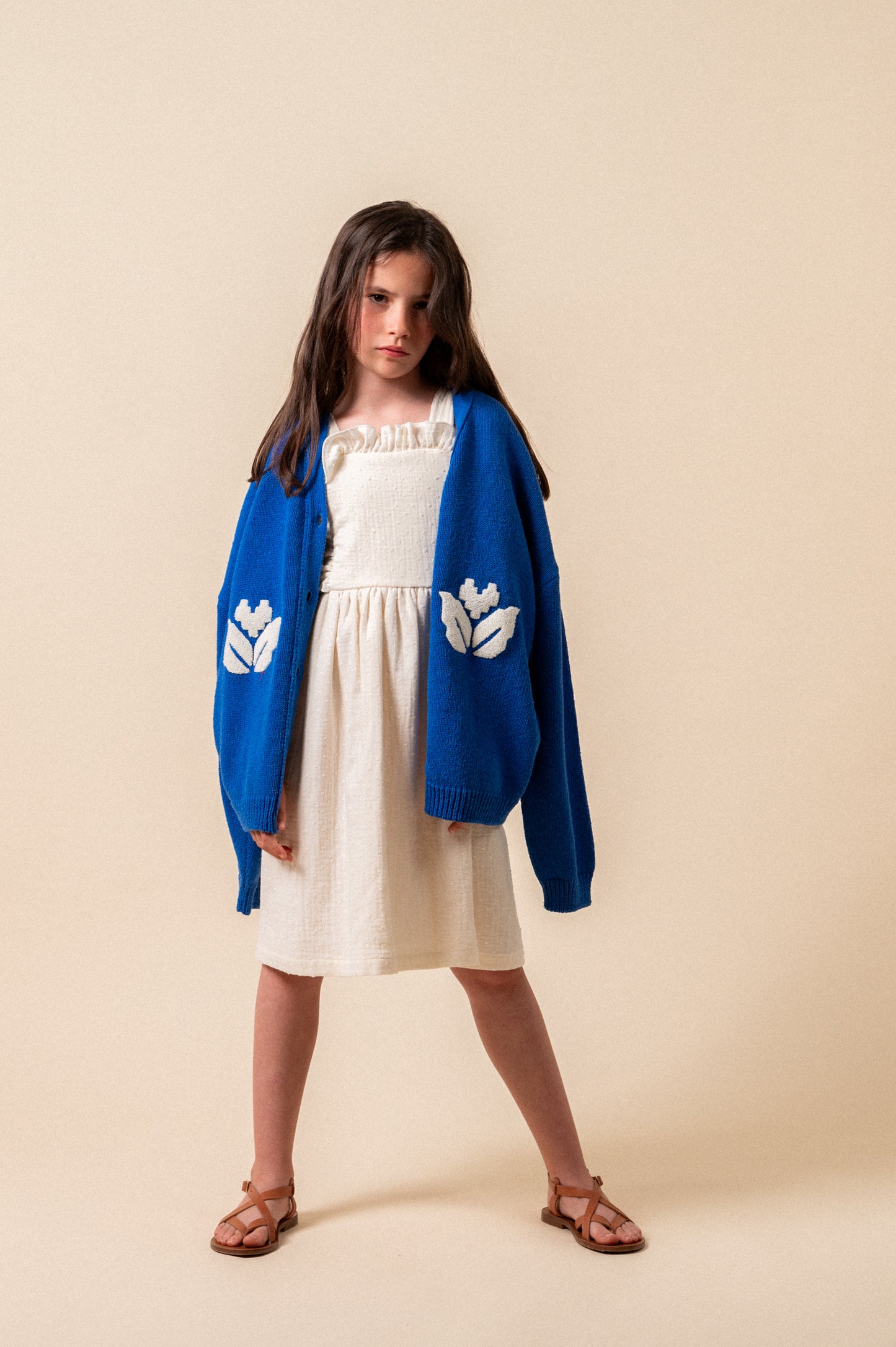 Cobalt Knit jacket with floral embroidery girl