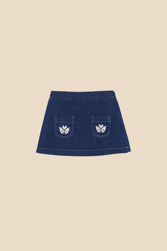 Mini falda bordada denim niña