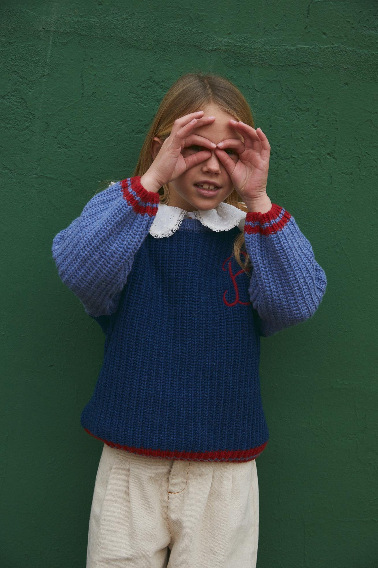 Cobalt Blue embroidered knit sweater kid