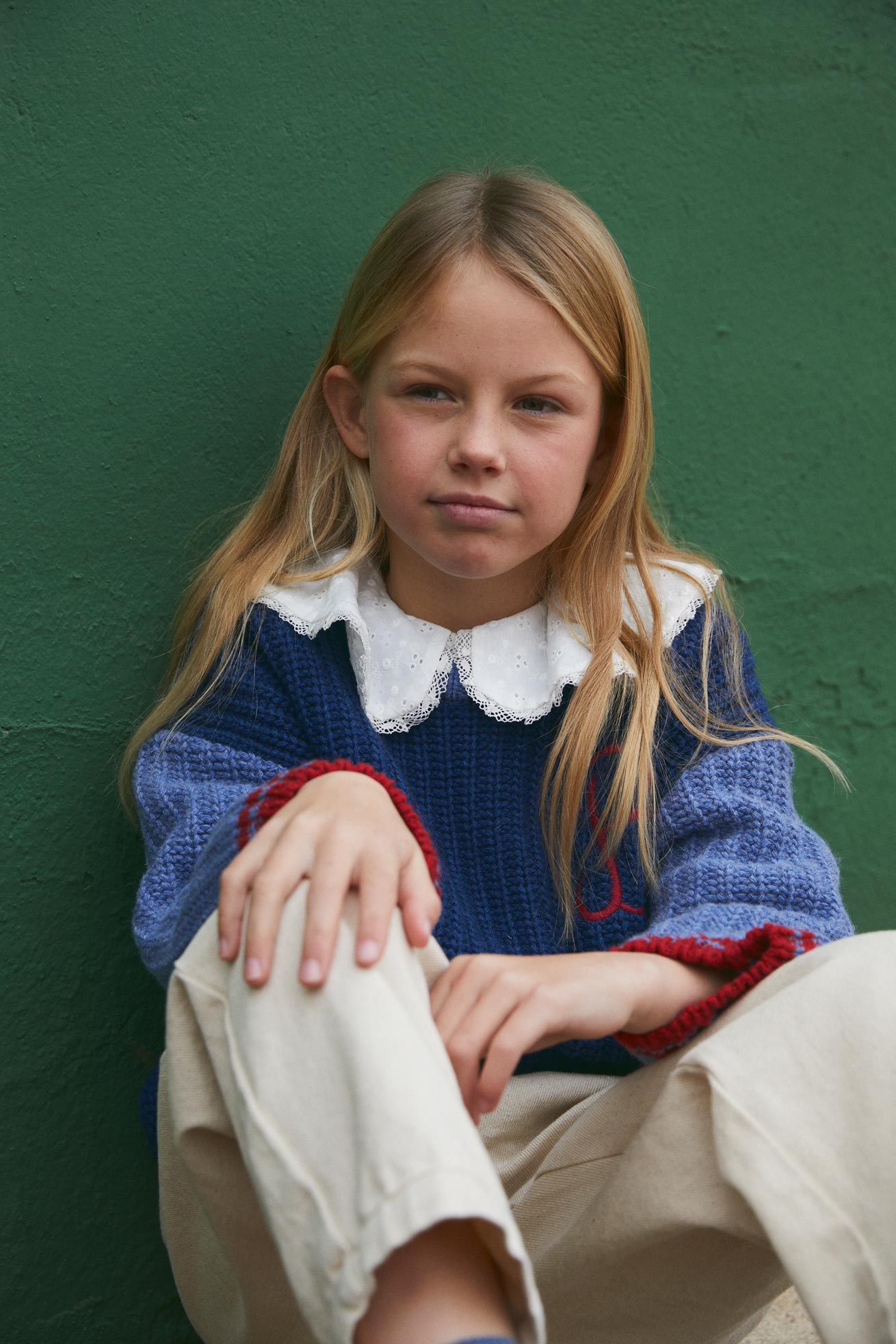 Cobalt Blue embroidered knit sweater kid