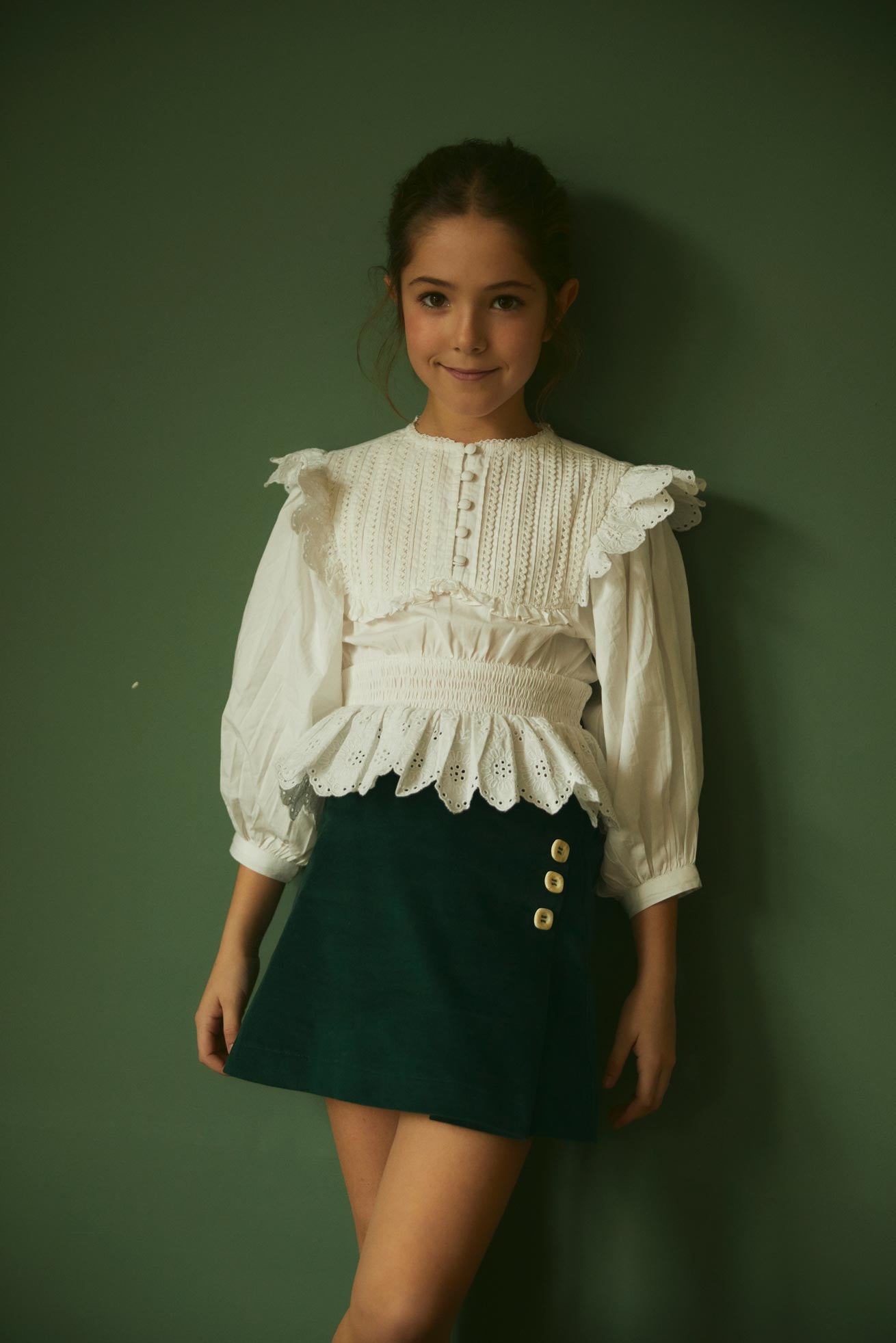 Mini falda velvet verde Antique kid