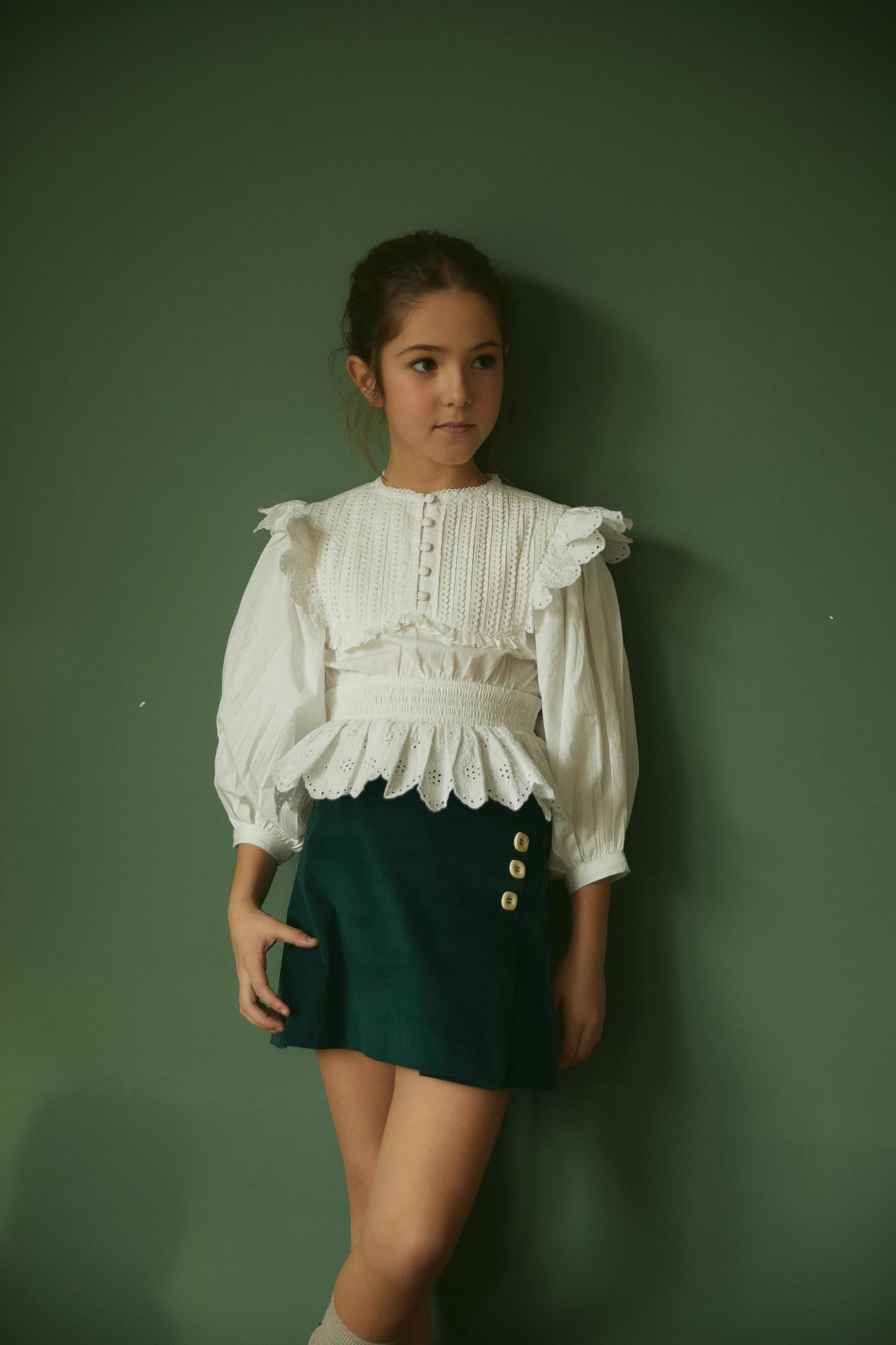 Mini falda velvet verde Antique kid