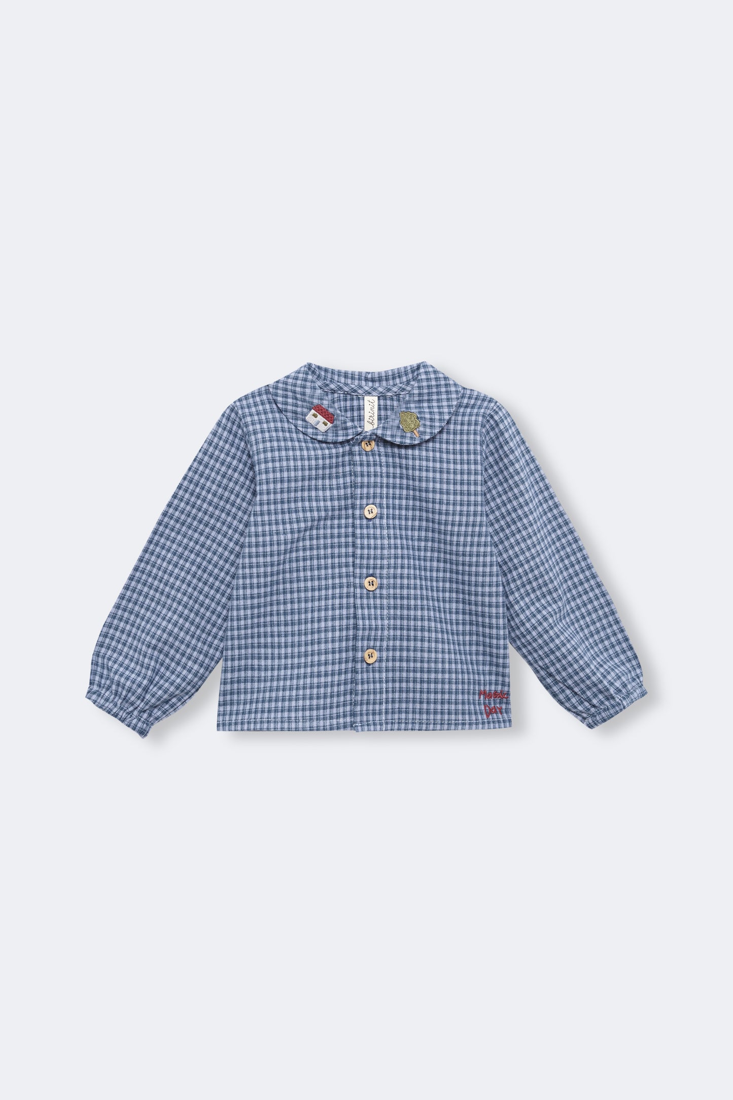 Camisa Peter Pan bordada vichy índigo bebé