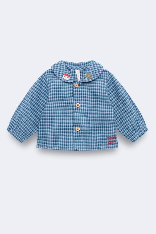 Camisa Peter Pan bordada vichy índigo recién nacido