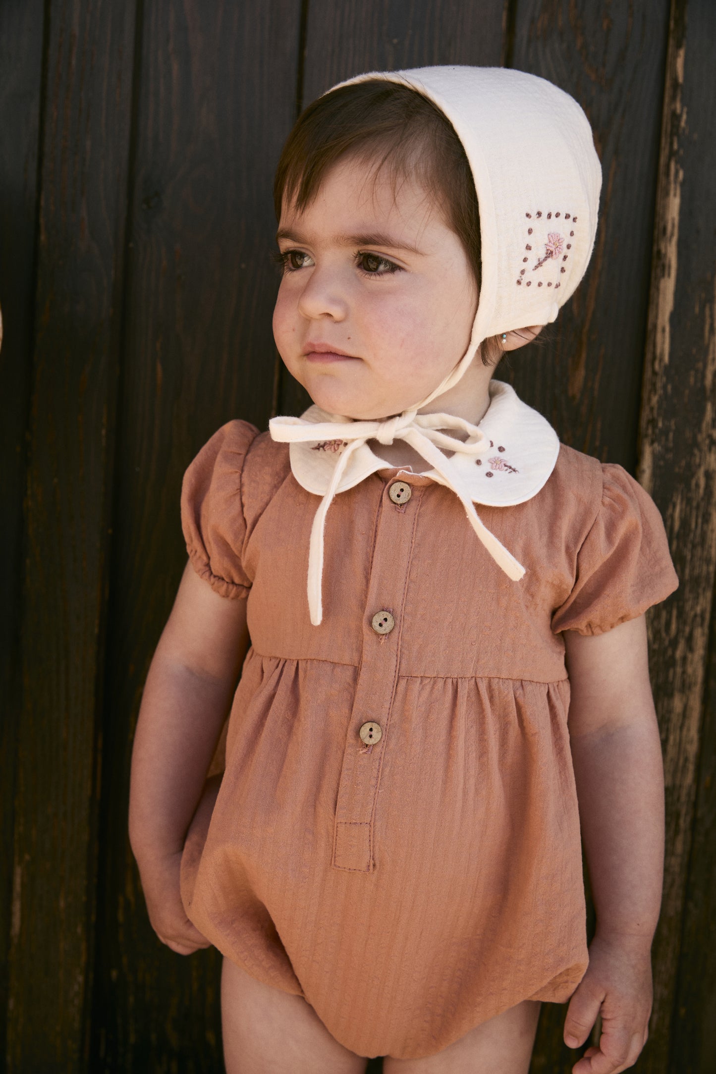Ivory embroidered bonnet baby