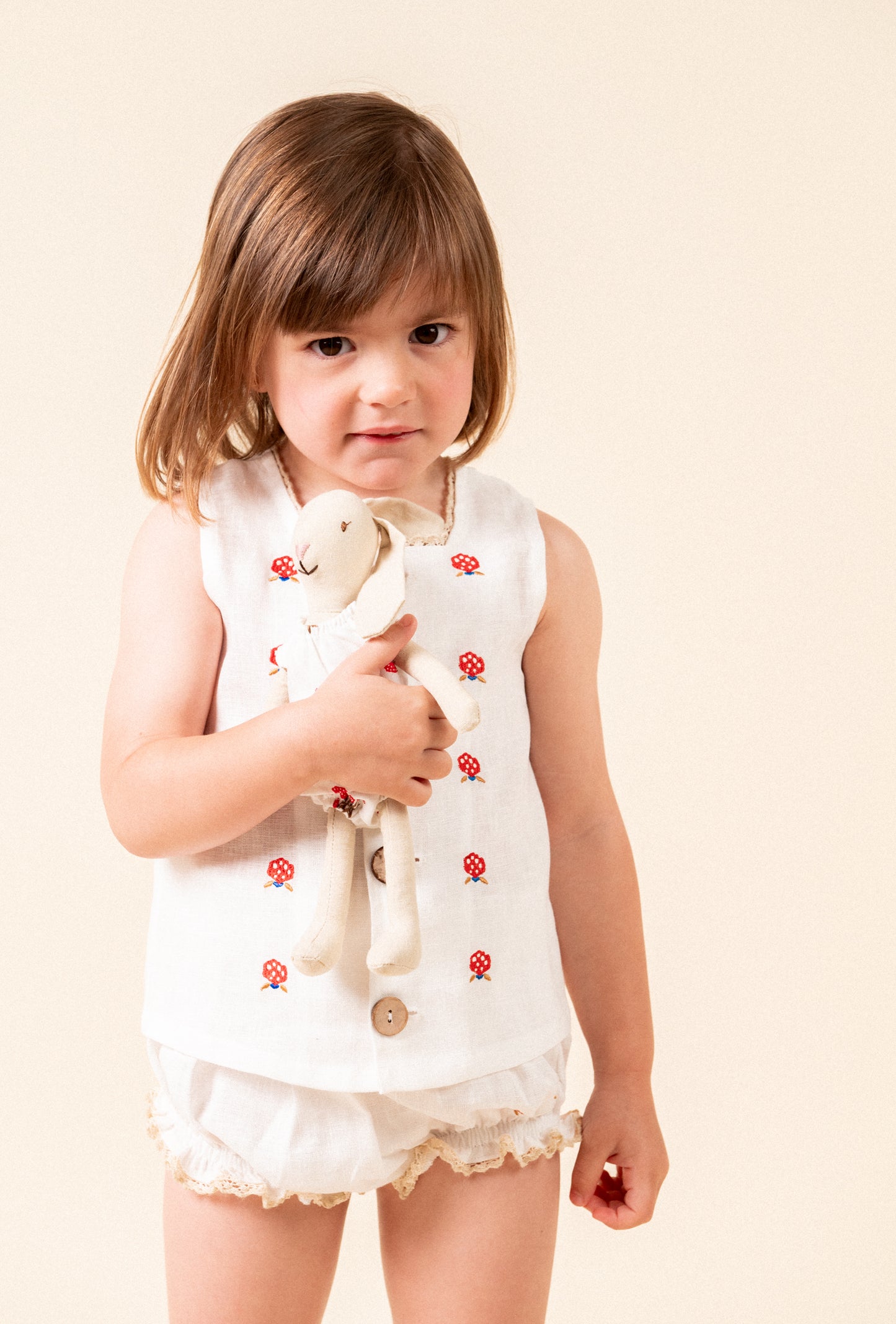 Linen embroidered top and bloomer set baby