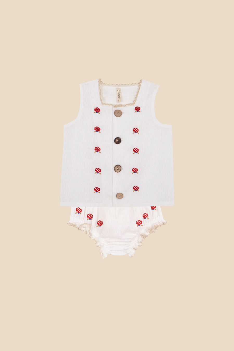 Linen embroidered top and bloomer set baby