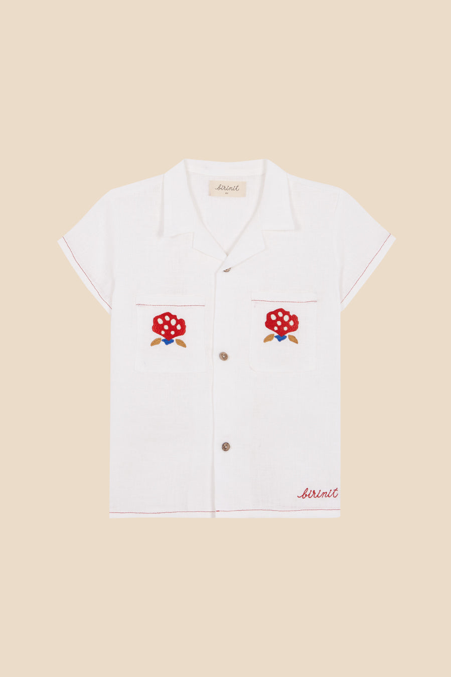 Camisa lino bolsillos bordados niño