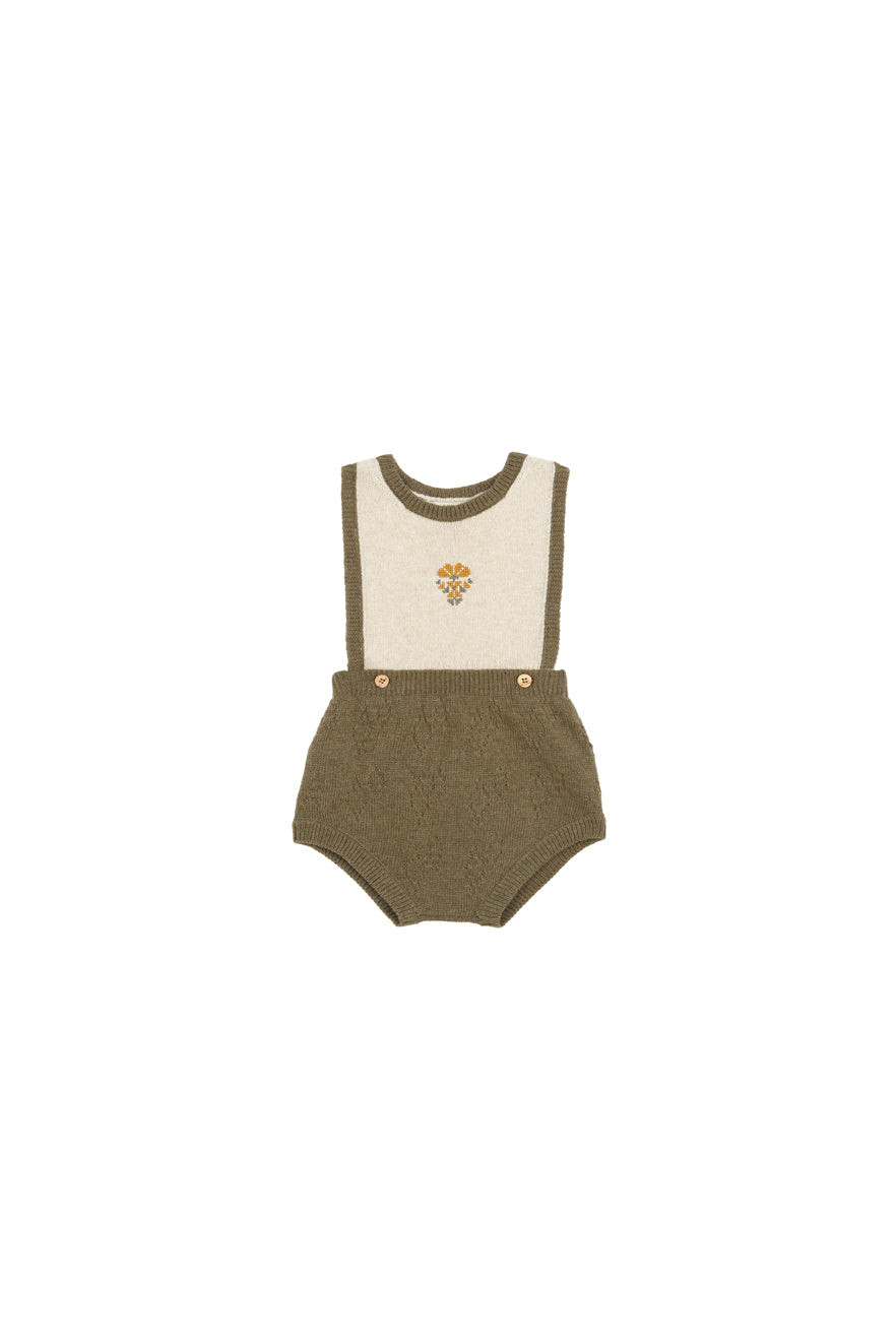 Green knit embroidered romper new born