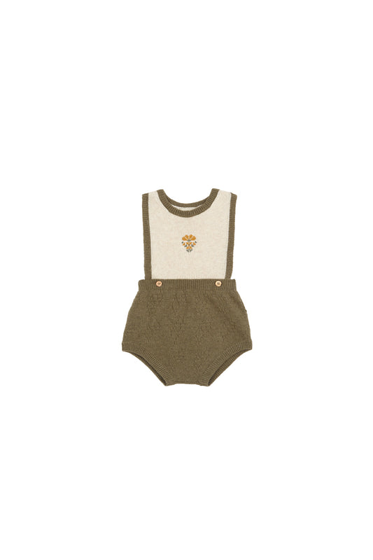 Green knit embroidered romper new born