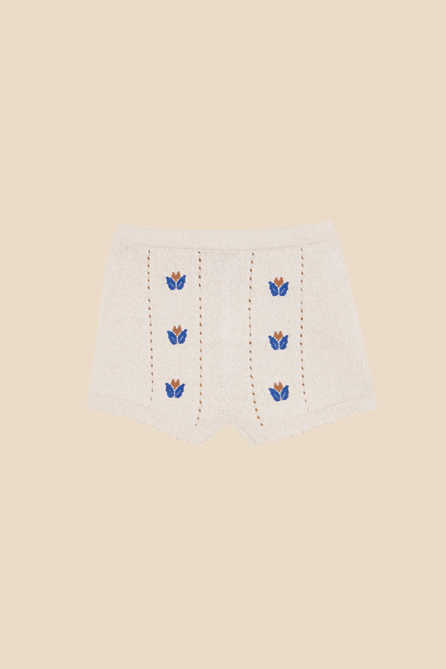 Knit short with floral embroidery girl