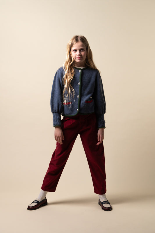 Pantalón pinzas pana Granate niña