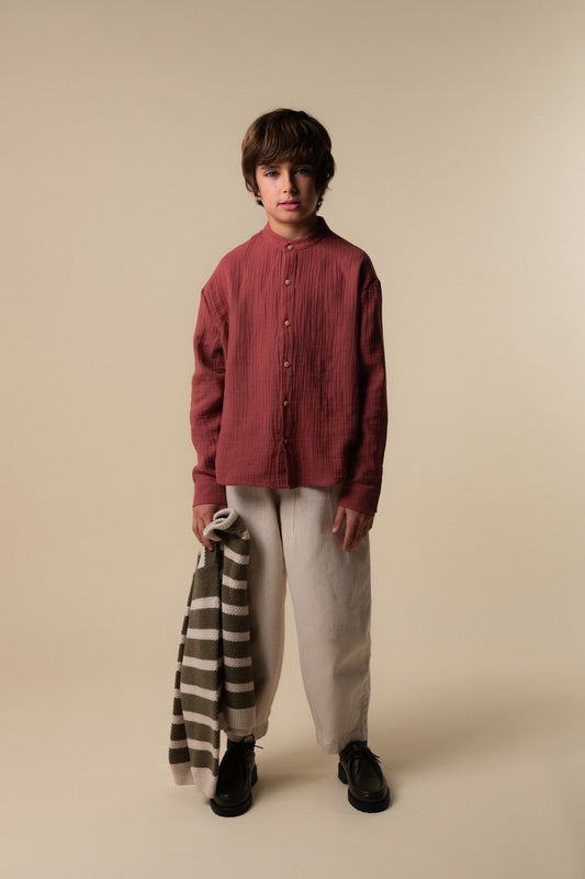 Camisa mao bambula Marsala niño