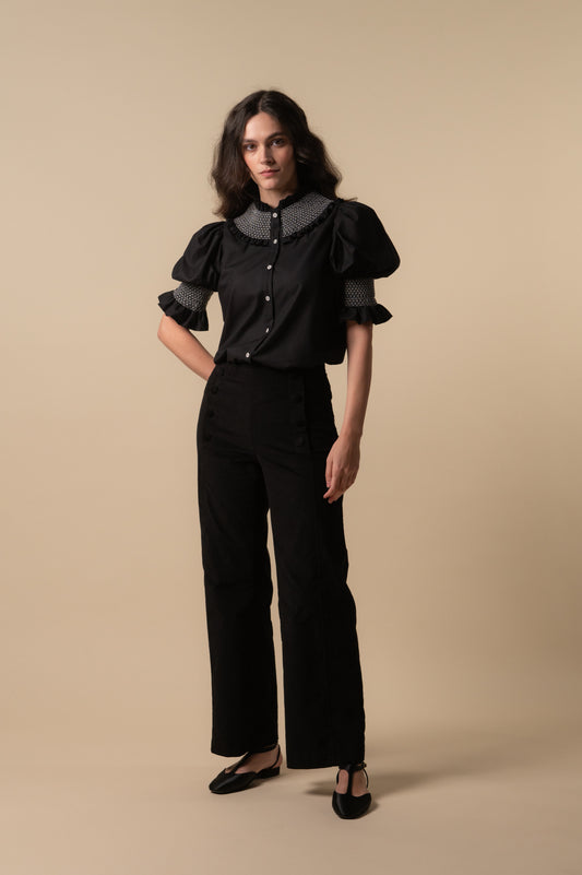 Woman Black smocked blouse