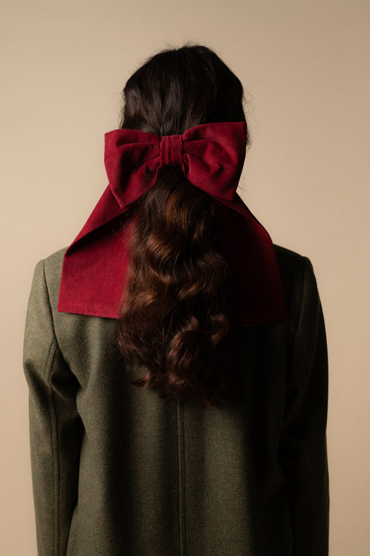 Woman Big bow Burgundy corduroy