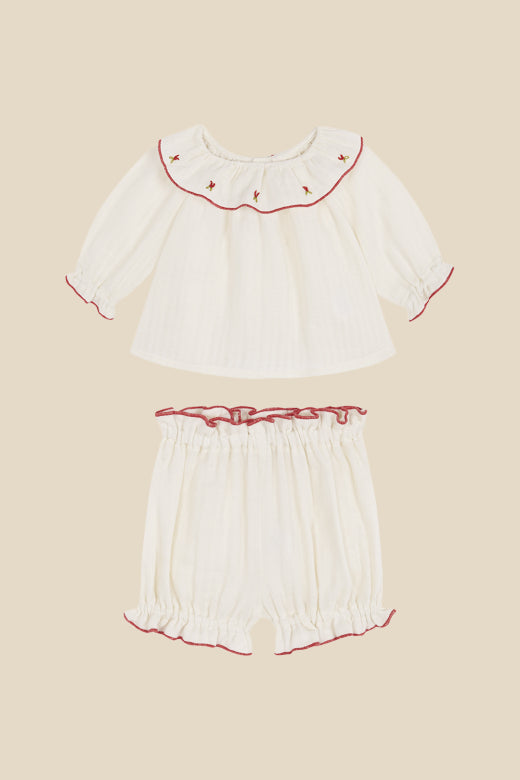 Baby embroidery blouse and bloomer set