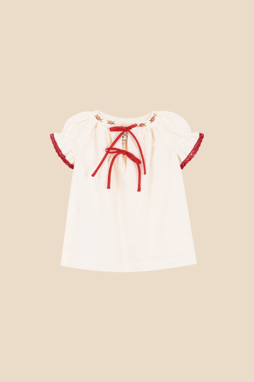 Red stripes embroidered dress