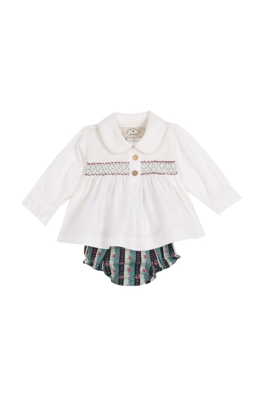 Mariana Ivory embroidered blouse and bloomer set