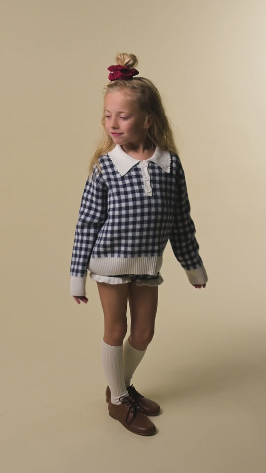 Navy gingham Biri sweater
